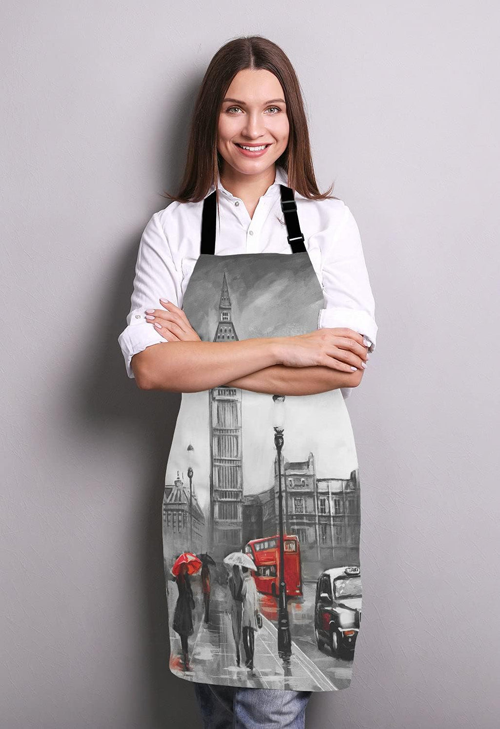 Street view of london Bib Apron with Adjustable Neck for Men Women,Suitable for Home Kitchen Cooking Waitress Chef Grill Bistro Baking BBQ Cobbler Apron