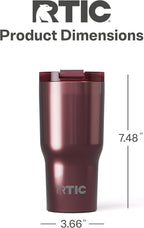 RTIC 20oz Essential Tumbler with Lid, Insulated, Stainless Steel, Metal, Double Wall Vacuum-Insulation, Ceramic Lined, Travel Cup for Iced Coffee, Tea, Hot and Cold Drink, Vintage Rose Metallic