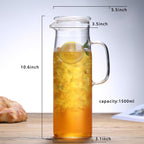 hjn Glass Water Pitcher with Lid Glass Carafe with Handle, Fridge Water Jug for Cold or Hot Beverages,Iced Tea,Milk,Juice 1500ml/51oz & glass lid