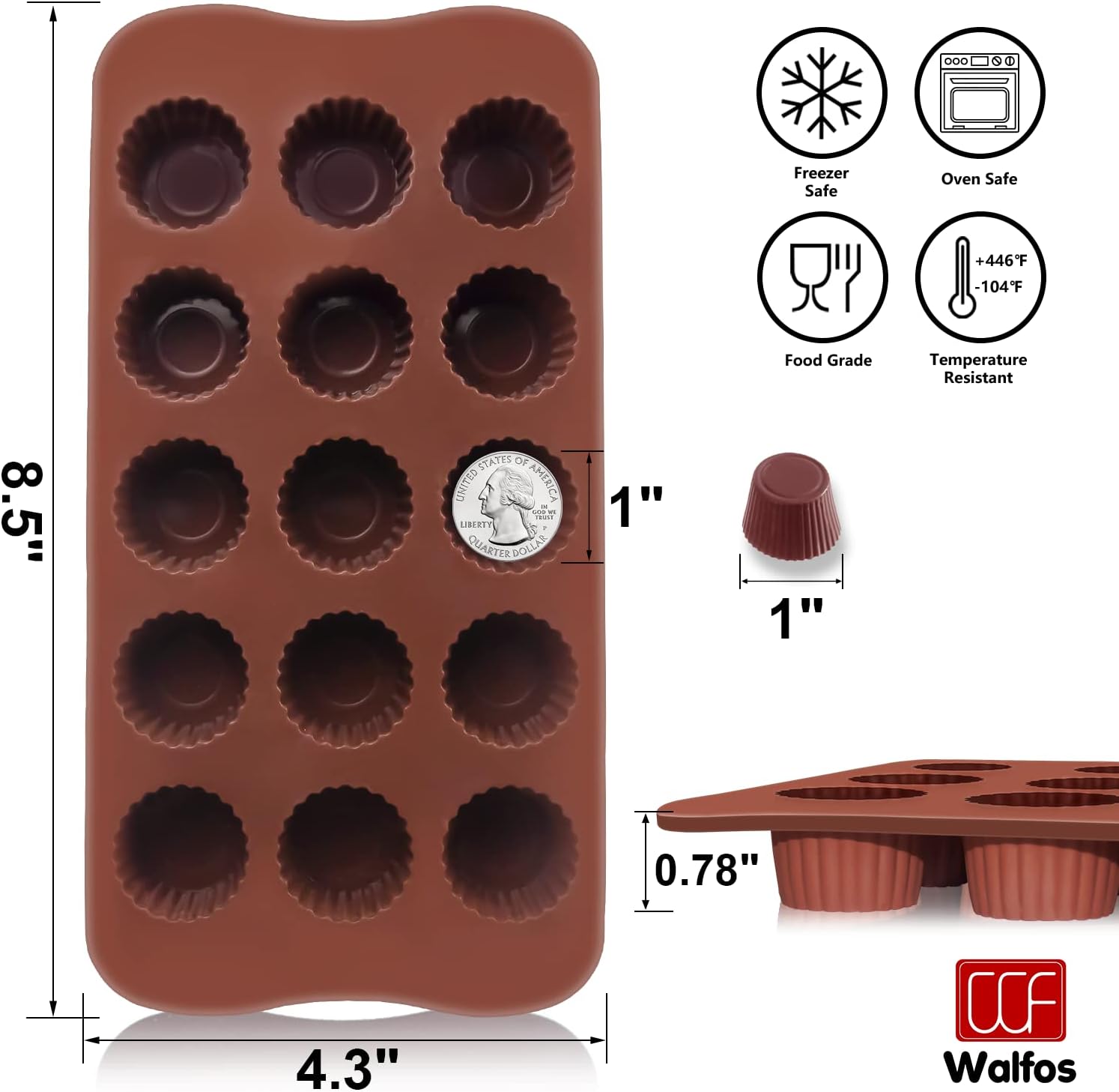 Peanut Butter Cup Mold Fat Bomb Molds, Walfos Silicone Candy Mold-Perfect for Keto Fat Bomb, Candy, Dark Chocolate, Mini Peanut Butter Cup, Set of 3