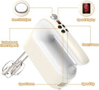 9-Speed Digital Hand Mixer Electric, 400W Powerful DC Motor, Baking Mixer Handheld with Snap-On Storage Case, 5 Stainless Steel Accessories, Flat Beaters, Dough Hooks, Whisk (Cream White)