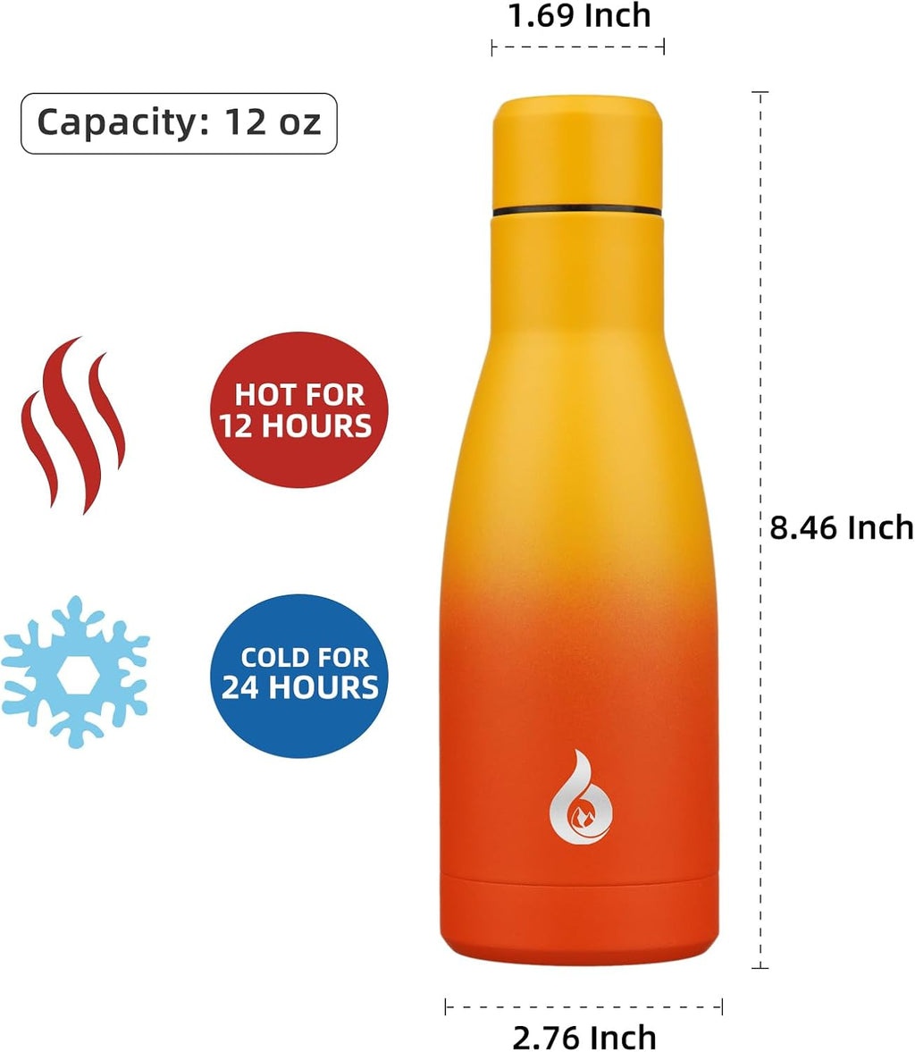 BJPKPK Insulated Water Bottle 12oz Samll Stainless Steel Water Bottles Reusable Metal Thermos Keep Cold and Hot,Sunset Orange