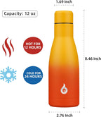 BJPKPK Insulated Water Bottle 12oz Samll Stainless Steel Water Bottles Reusable Metal Thermos Keep Cold and Hot,Sunset Orange