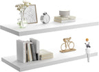 Wall Shelf Set of 2, White Floating Shelves 24 in W x 10 in D x 1 in H, Wooden Floating Wall Shelf with Invisible Brackets for Living Room/Bedroom/Bathroom/Kitchen Storage and Decor