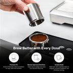 Crema Coffee Products 58mm Dosing Cup | Compatible with Breville Portafilters etc | Durable 100% Stainless Steel | Built-In Grinder Tab for Easy Transfer | Sleek, Mess-Free Design | Silver Finish