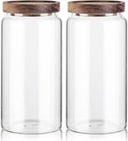Labina Glass Storage Container Airtight Food Jars Kitchen Canister with Wood Lids, 40 Oz Wide Mouth Pantry Organization Glass Jar for Flour, Sugar, Cookie, Spagetti, Nuts and Candy (2 Pack)