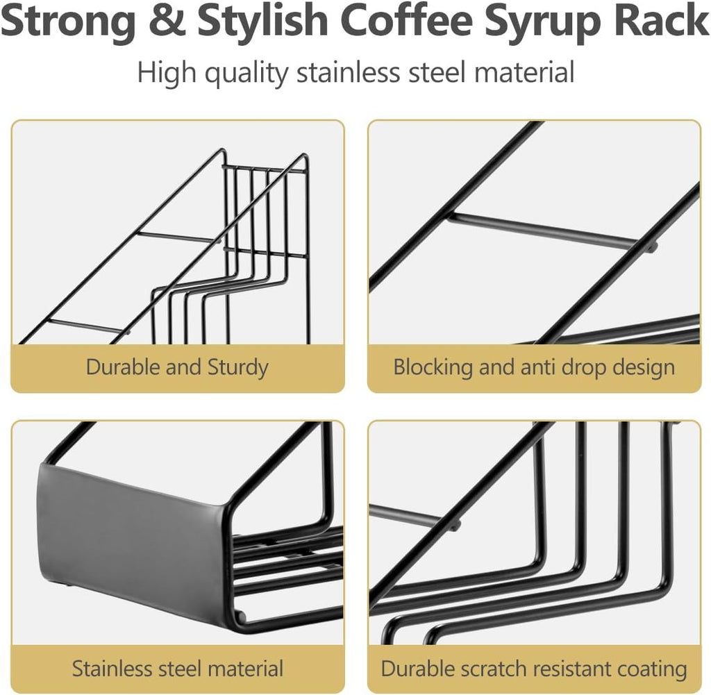 Coffee Syrup Rack for Coffee Bar Accessories, Fits with Torani and Monin Syrup, Coffee Bar Organizer Holds 4 Bottles