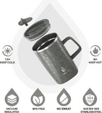 Ideus Vacuum Insulated Coffee Mug, 16oz Reusable Stainless Steel Thermal Double Walled cup with Handle and Slider Lid for Hot & Cold Beverages, BPA Free (Leapord Gray)