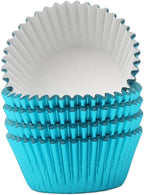 Standard Aqua Blue Foil Cupcake Liners Muffin Baking Cups for Party and More, 100-Count