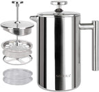 Secura French Press Coffee Maker, 304 Grade Stainless Steel Insulated Coffee Press with 2 Extra Screens, 12oz (0.35 Litre), Silver (SFP-12DS)