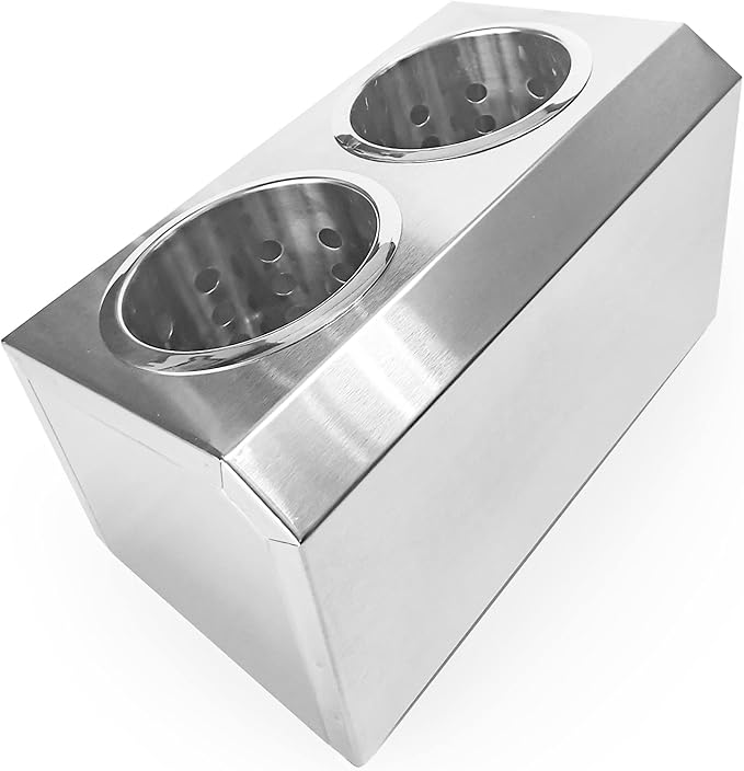 Flatware Organizers Stainless Steel Cylinder Flatware Silverware Utensil Holder Organizer Caddy (2 holes)