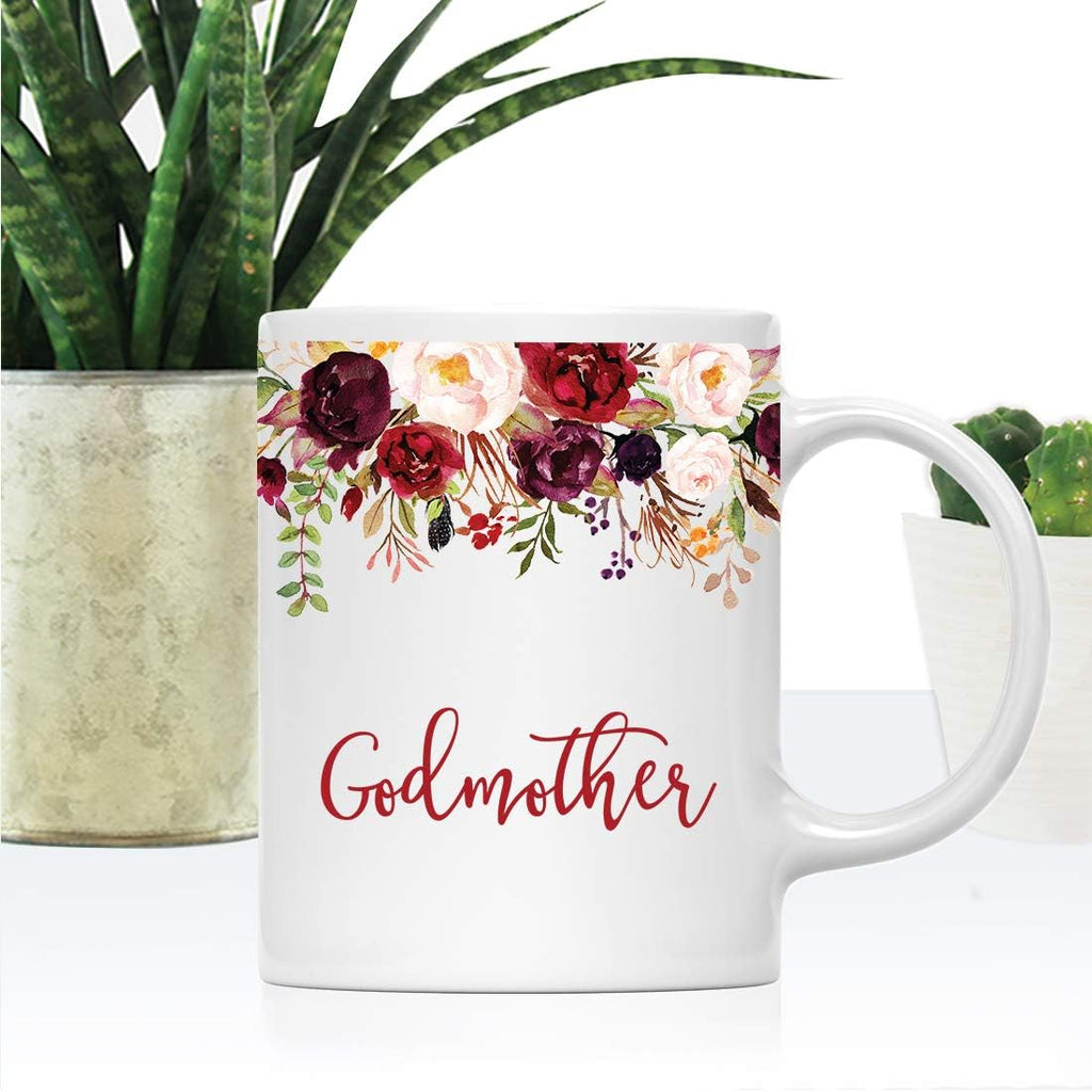 Andaz Press 11oz. Mother's Day Ceramic Coffee Tea Mug Gift, Fall Autumn Marsala Burgundy Flowers Roses Florals, Godmother, 1-Pack, Includes Gift Box, Birthday Christmas Gift Ideas