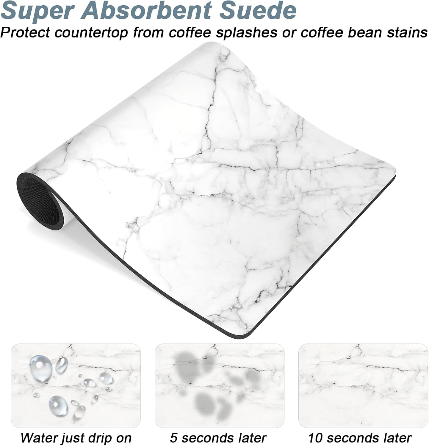 Rnivvi Coffee Mat, 12" x 19" Cute Marble Style Coffee Bar Mats for Espresso Machine Station Accessories and Organizer, Hide Stain Rubber Backed Absorbent Dish Drying Pad for Kitchen Counter,Gray White