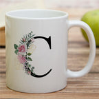 Retreez Initial A-Z Floral Botanical Bouquet Alphabet Monogrammed Monogram Mug 11 Oz Ceramic Tea Coffee Mugs - Appreciation Thank You Wedding Birthday Gifts for her friend coworker sister - C Initial