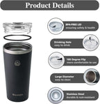 Insulated Coffee Mug with Lid, Reusable Stainless Steel Travel Coffee Cup, 16 Oz Double Wall Vacuum Spill Proof Tumbler Cups for Men and Women Hot & Cold Drinks（White）