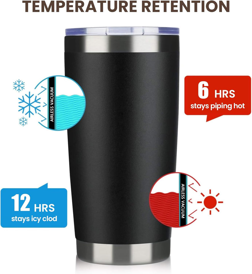 MEWAY 20oz Tumbler 12 Pack Double Wall Vacuum Insulated Travel Mug Bulk, Stainless Steel Tumblers with Lid and Straw, Durable Powder Coated Coffee Cups for Cold & Hot Drinks (Black, 12)