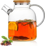 60.8oz Glass Teapot, Stovetop & Microwave Safe Glass Borosilicate Tea Pot,Clear Teapot with Strainer, Glass Tea Kettle with Wooden Lid, Loose Leaf、Fruit Tea and Fragrant Tea