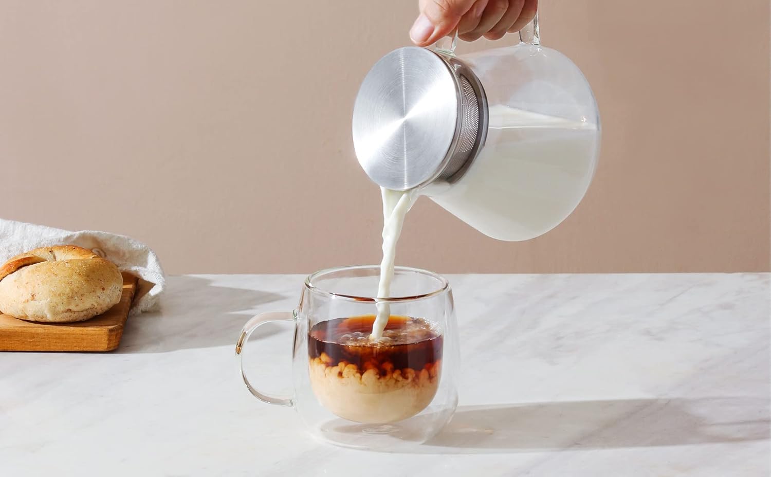 CNGLASS Double Walled Glass Coffee Mugs 10oz,Large Insulated Espresso Cups,Set of 2 Clear Glasses Cappuccino Mug with Handle(Tea Latte Glassware)