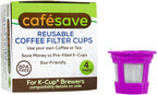 2-Item Bundle: 4-Pack Cafe Save 1-Stream Reusable K Cup Coffee Filters + EZ-Scoop 2 Tbsp Scoop with Integrated Funnel, Refillable Pod Capsule For Use with Keurig & Select Single Cup Coffee Maker