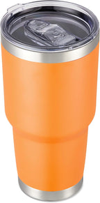 30 oz Tumbler with Lid Stainless Steel Tumblers Vacuum Insulated Cup Reusable Powder Coated Travel Mug Double Wall Leak Proof Portable Cups Keep Cold Drinks for 12 Hours, Orange, 1 Pack