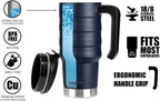 HAUSHOF 24 oz Travel Mug, Stainless Double Wall Vacuum Insulated Tumbler with Handle & Spill Proof Twist On Flip Lid and Wide Mouth, BPA Free (Navy Blue)