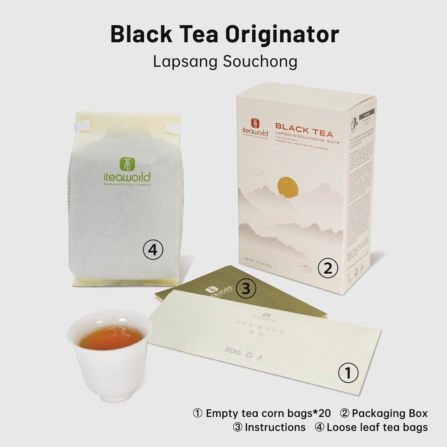 iTeaworld China Lapsang Souchong Loose Leaf Black Tea No smoky flavor smooth light floral and fruity aroma 100g Free 20 Tea Bags