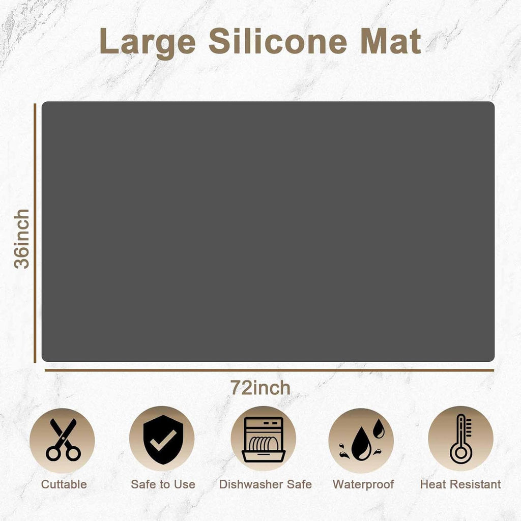 72''x36'' Large Silicone Mat for Kitchen Counter, Non-Slip Heat Resistant Countertop Protector, Waterproof Multipurpose Mat for Kitchen Island, Semitransparent
