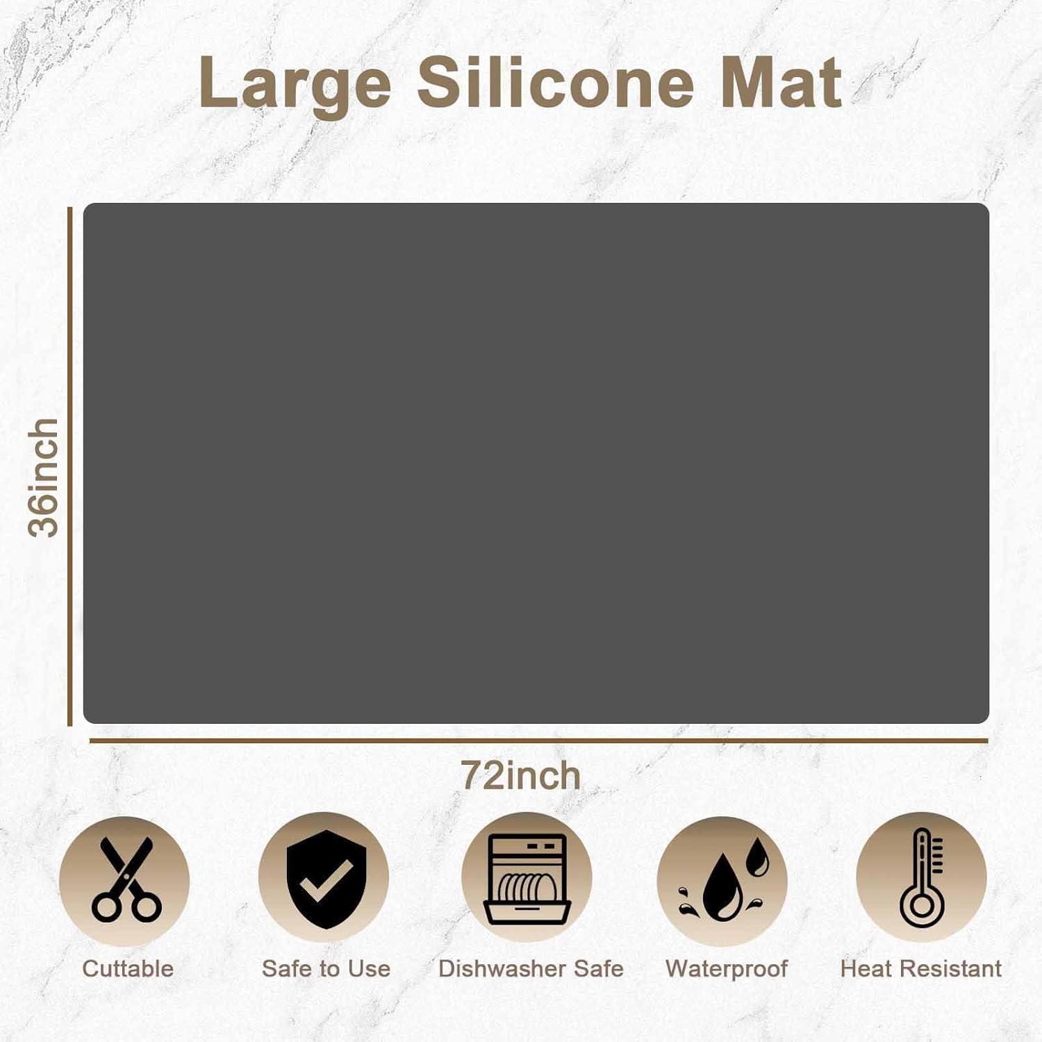 72''x36'' Large Silicone Mat for Kitchen Counter, Non-Slip Heat Resistant Countertop Protector, Waterproof Multipurpose Mat for Kitchen Island, Black