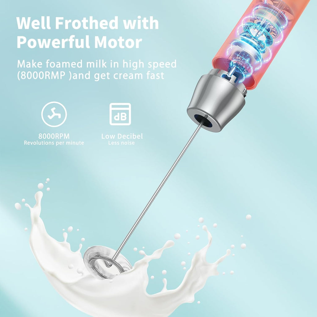 Maestri House Rechargeable Milk Frother with Stand, LunaFro Handheld Electric Foam Maker Waterproof Detachable Stainless Steel Whisk Drink Mixer Foamer for Lattes, Cappuccino