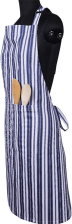 AMOUR INFINI Cotton Aprons for Women with Pockets Adjustable Strap and Waist Ties Reusable Printed Aprons for Baking, Cooking, Gardening (27.5 x 33 Inches - Blue)