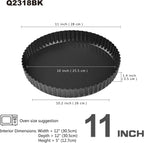 11-Inch Round Tart Pan with Loose Removable Bottom, Non-Stick Carbon Steel Quiche Pan for Oven Baking (Black)
