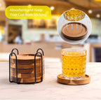 Coasters for Drinks Absorbent with Holder, Acacia Wood Cork Coaster for Coffee Table Wooden Table Coaster for Farmhouse Desk Extra Large Coasters, Set of 6