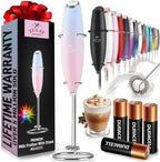 Zulay Kitchen Powerful Milk Frother Wand With 4 AA Duracell Batteries - Ultra Fast Handheld Drink Mixer - Electric Whisk Foam Maker for Coffee, Lattes, Cappuccino, Matcha & Creamer -