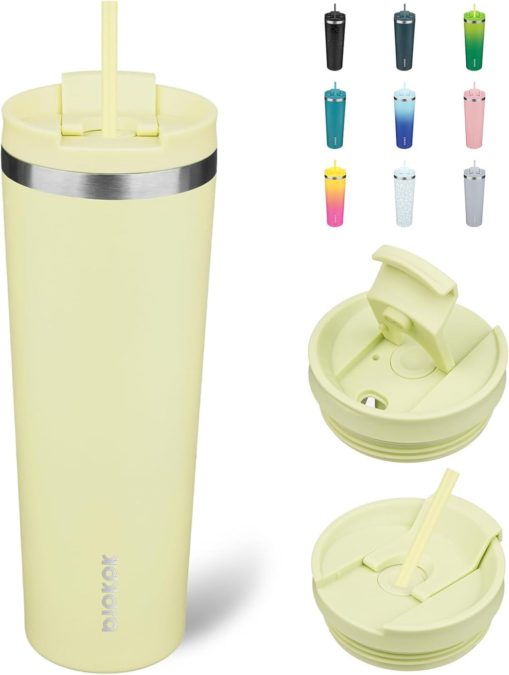 BJPKPK 30oz Insulated Tumbler With lid And Straw Stainless Steel Tumblers Travel Coffee Mug Reusable Thermal Cup,Macaron Green