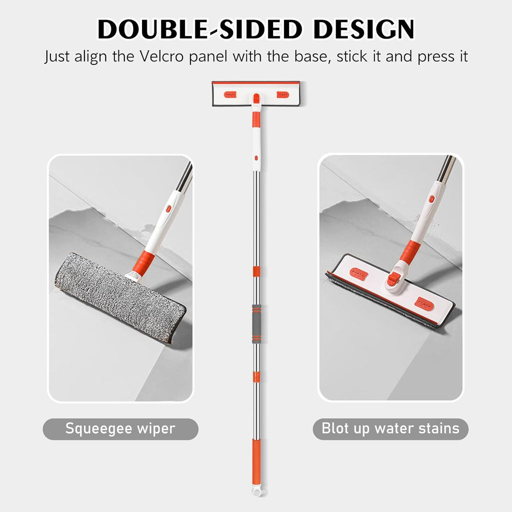 SetSail 4-in-1 Tile Tub Floor Scrubber with 52-inch Adjustable Long Handle Shower Cleaner Brush Comes with Window Scrubber and 3 Replacement Brush Heads for Cleaning Bathroom Kitchen Tub Tile,Orange