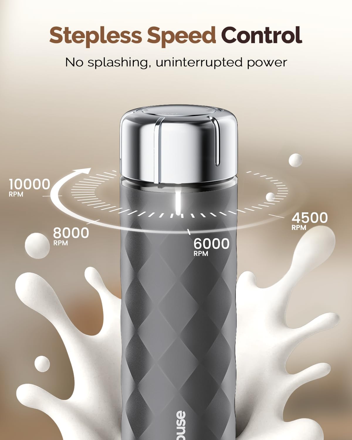 Maestri House Rechargeable Milk Frother with Stepless Speed Control, LunaFro 2.0 Handheld Electric Foam Maker Waterproof Drink Mixer Foamer for Lattes, Cappuccino