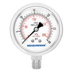 MEASUREMAN Fully Stainless Steel Hydraulic Glycerin Filled Pressure Gauge, 2-1/2" Dial Size,0-30psi/kpa,1/4" NPT Lower Mount