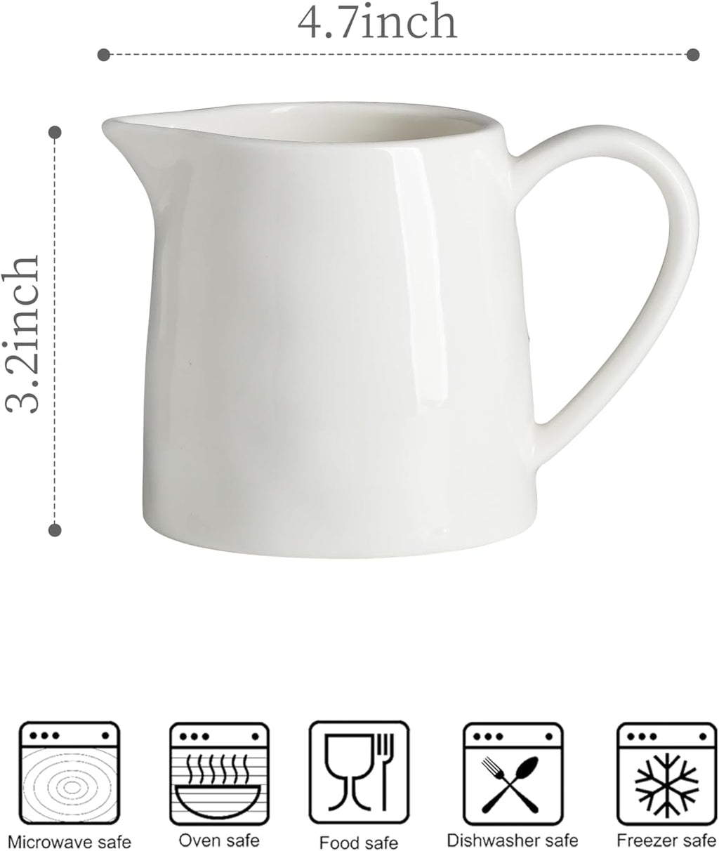Creamer 9 OZ Creamer Pitcher, White Creamer with Handle, Porcelain Small Milk Pitcher, Coffee Farmhouse Kitchen Accessory
