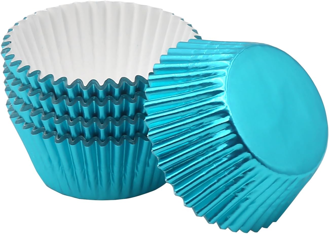 Standard Aqua Blue Foil Cupcake Liners Muffin Baking Cups for Party and More, 100-Count