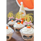 Pumpkin Cupcake Topper Fall Theme Cake Decoration for Pumpkin Themed Baby Shower Party Supplies, Pumpkin Food Pick - Set of 24 (Pink Bow)