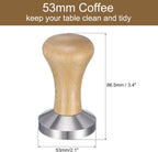 uxcell 53mm Espresso Tamper, Stainless Steel Press Tool Tamper with Wooden Handle, Espresso Accessories for Baristas, Home, Shops, Cafe (Flat Base, Light Wooden)