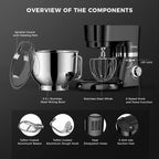 Stand Mixer, POWWA 6.5 Quart Electric Mixer, 6+1 Speed 660W Tilt-Head Kitchen Food Mixers with Whisk, Dough Hook, Mixing Beater & Splash Guard for Baking, Cake, Cookie, Kneading, ETL Certified (Black)