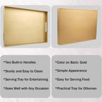 Gold Serving Tray for Coffee Table, Rectangular Plastic Decorative Tray with Handles for Entertaining, Outdoor Patio, Living Room, Ottoman, Bathroom Counter, 11.8”*15.7”*1.6”