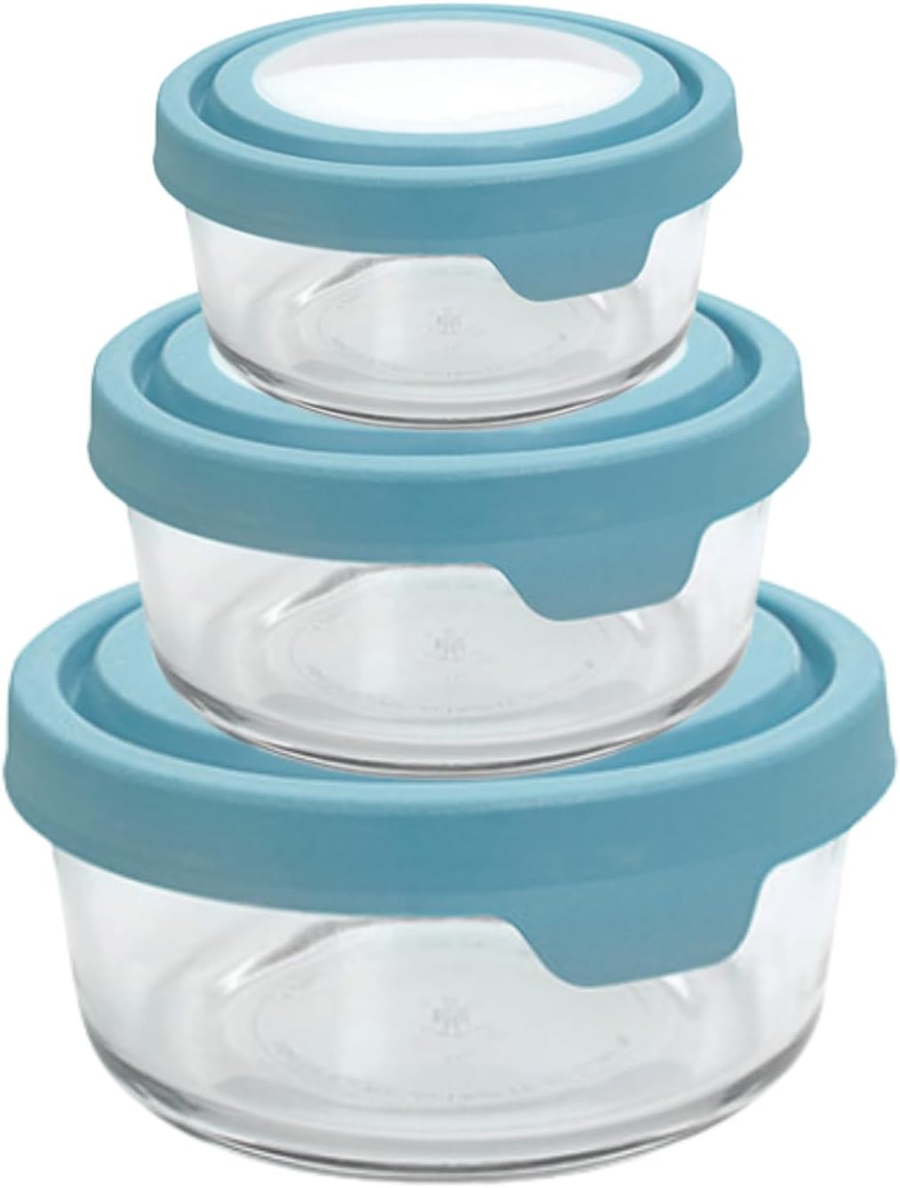 Anchor Hocking TrueSeal Round Glass Food Storage Containers with Airtight Lids, Mineral Blue, 6 Piece Set (3 Containers with Lids)