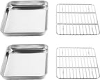 Wildone Baking Sheet with Rack Set [2 Sheets + 2 Racks], Stainless Steel Cookie Pan baking Tray with Cooling Rack, Size 9 x 7 x 1 Inch, Non Toxic & Heavy Duty & Easy Clean