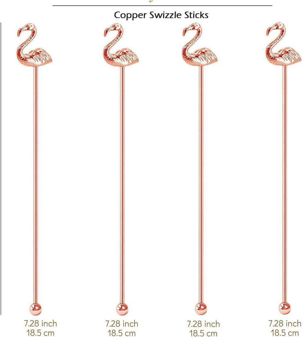 4 Pcs Flamingo Cocktail Stirrers Swizzle Sticks Stainless Steel 7.28" Coffee Stir Sticks with Decor Top for Mixing Cocktail, Hot Cocoa, Creamer, Rose Gold