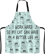 Funny Cat Adjustable Bib Apron, I Work Hard So My Cat Can Have A Better Life Cooking Kitchen Apron for Men Women