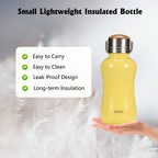 YOHKOH Mini Insulated Water Bottle With Bamboo Lid - 8.8oz Small Vacuum Insulated Water Bottle for Women Kids, 12 Hrs Hot & 24 Hrs Cold Stainless Steel Thermos Leak-Proof BPA-Free (8.8oz,Yellow)