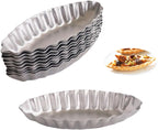 10PCS Aluminum Boat Tart Pan, Fluted Oval Tart Mold, Small Boat Shape Baking Mold, Wavy Tartlet Pie Pans, Pudding Molds Flower Edge Trays Specialty Design - Silver