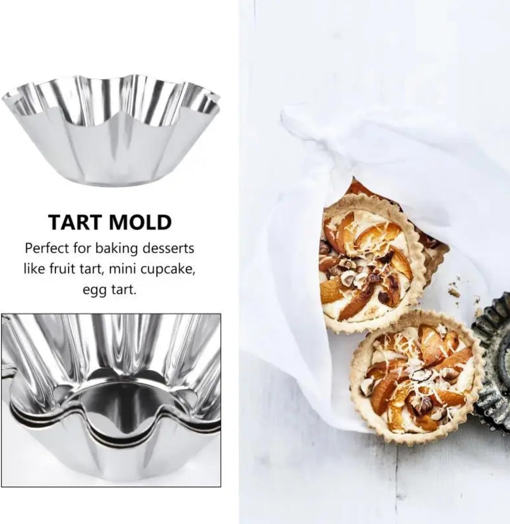 12 Pcs Stainless Steel Tart Pans - Non-Stick Flower Cookie Cutters Mold for Baking - Flower and Round Muffin Cups - Cupcake Mold for Kitchen